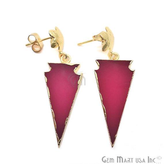 Triangle Shape 44x15mm Gold Plated Sediment Jasper Stud Earrings (Pick your Gemstone) (90171-1) - GemMartUSA