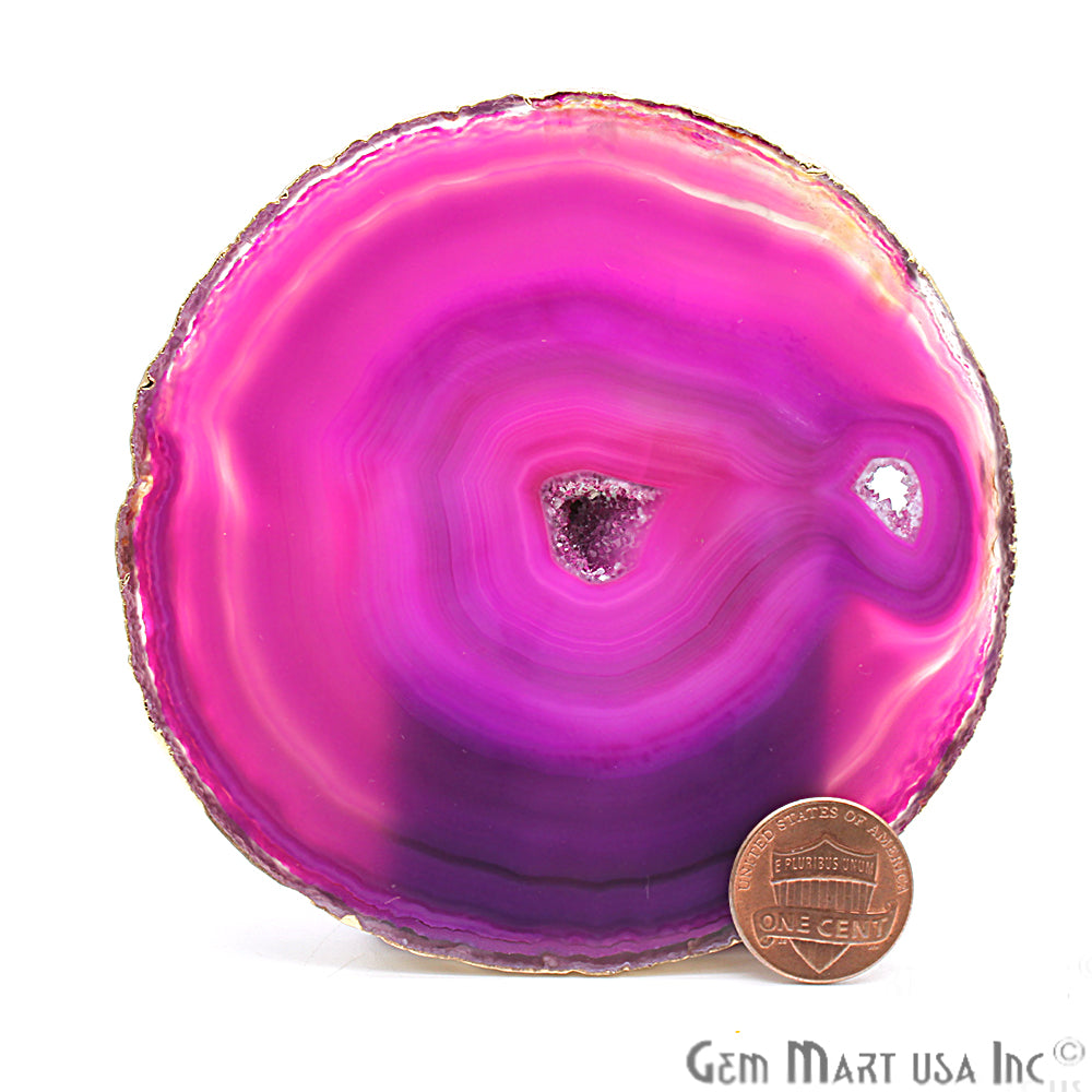 Pink Agate Coaster, Coaster Set, Rock Coaster, Agate Slice Drink Coaster - GemMartUSA