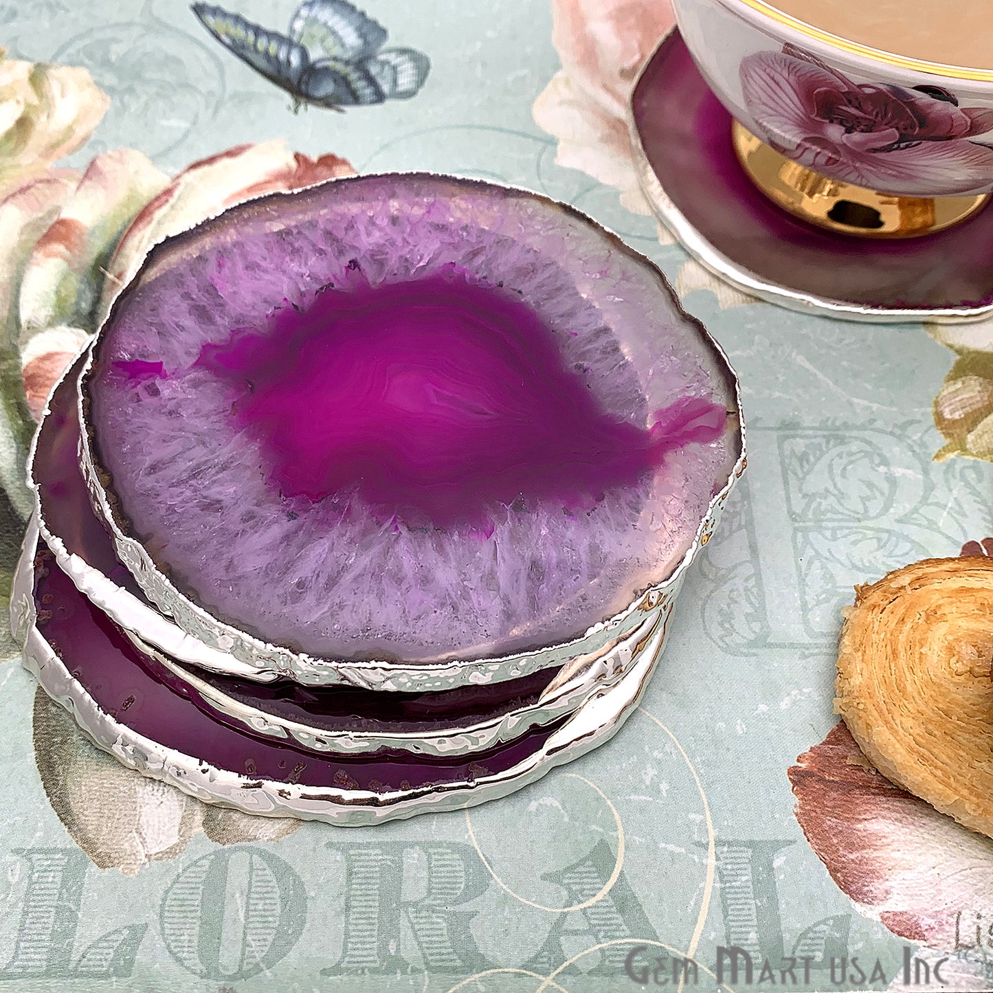 Pink Agate Coaster, Coaster Set, Rock Coaster, Agate Slice Drink Coaster - GemMartUSA