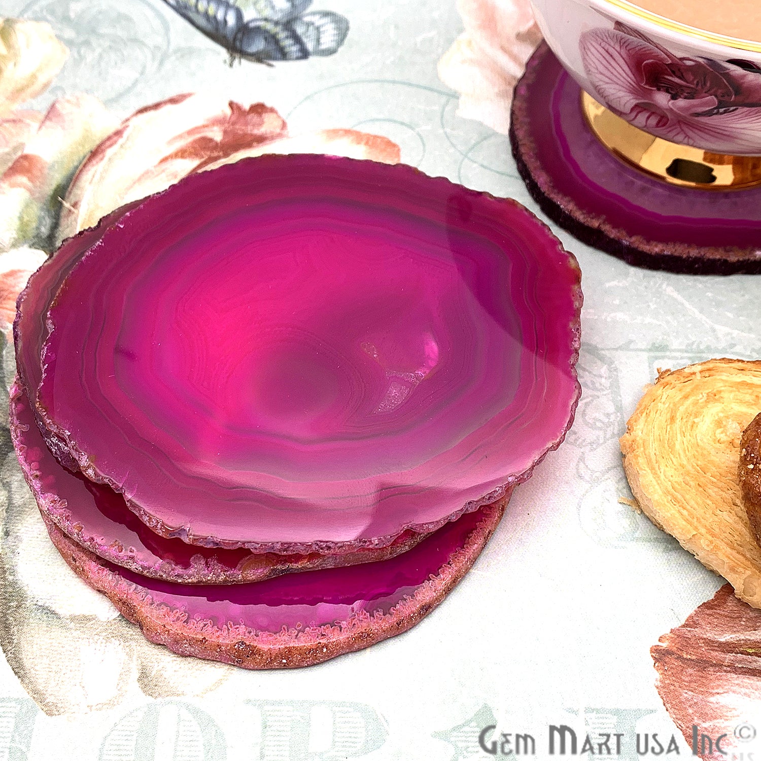 Pink Agate Coaster, Coaster Set, Rock Coaster, Agate Slice Drink Coaster - GemMartUSA