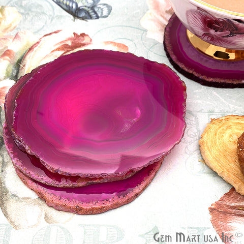 Pink Agate Coaster, Coaster Set, Rock Coaster, Agate Slice Drink Coaster - GemMartUSA