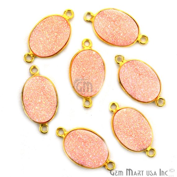 Synthetic Faux Druzy 10x14mm Oval Bezel Gemstone Connector (Pick Color, Bail, Plating) - GemMartUSA