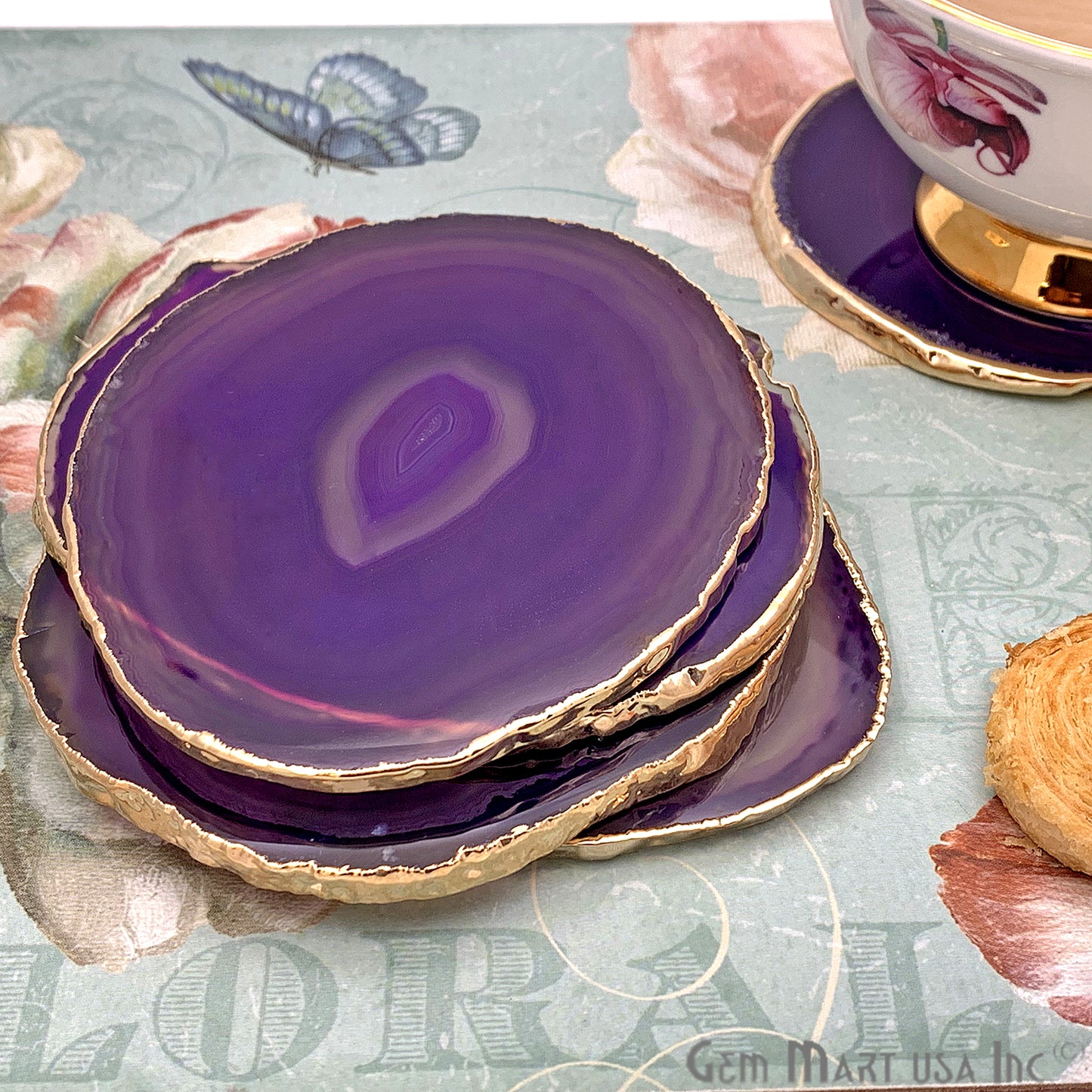 Purple Agate Coaster, Coaster Set, Rock Coaster, Agate Slice Drink Coaster - GemMartUSA