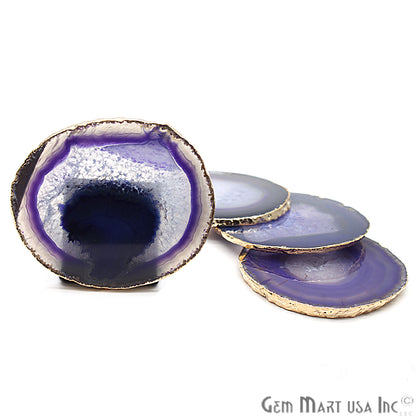 Purple Agate Coaster, Coaster Set, Rock Coaster, Agate Slice Drink Coaster - GemMartUSA