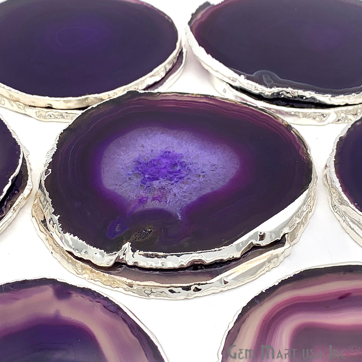 Purple Agate Coaster, Coaster Set, Rock Coaster, Agate Slice Drink Coaster - GemMartUSA