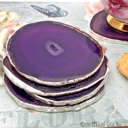 Purple Agate Coaster, Coaster Set, Rock Coaster, Agate Slice Drink Coaster - GemMartUSA