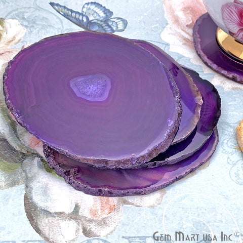 Purple Agate Coaster, Coaster Set, Rock Coaster, Agate Slice Drink Coaster - GemMartUSA