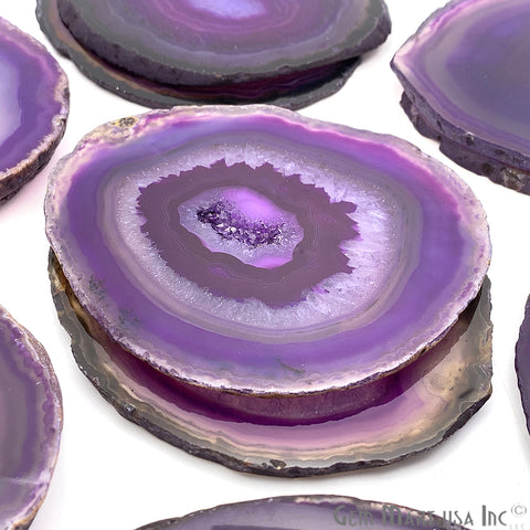 Purple Agate Coaster, Coaster Set, Rock Coaster, Agate Slice Drink Coaster - GemMartUSA