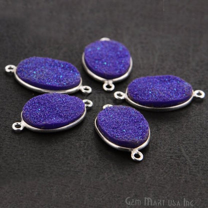 Synthetic Faux Druzy 13x18mm Oval Bezel Gemstone Connector (Pick Color, Bail, Plating) - GemMartUSA