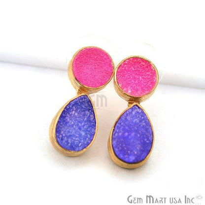 Double Druzy 24x9mm Gold Plated Dangle Stud Earrings (Pick your Gemstone) (90148-1) - GemMartUSA