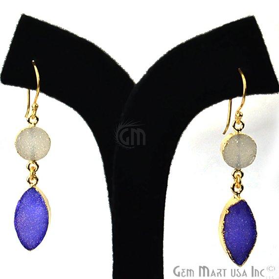 Double Druzy 48x8mm Gold Plated Dangle Hook Earrings (Pick your Gemstone) (90127-1) - GemMartUSA