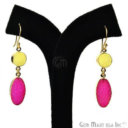 Double Druzy 52x10mm Gold Plated Dangle Hook Earrings (Pick your Gemstone) (90138-1) - GemMartUSA