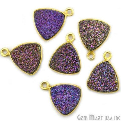 Natural Titanium Druzy 12mm Trillion Gold Plated Single Bail Gemstone Connector