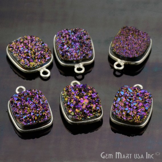 Titanium Druzy 9x11mm Octagon Bezel Connector (Pick Color, Bail, Plating) - GemMartUSA