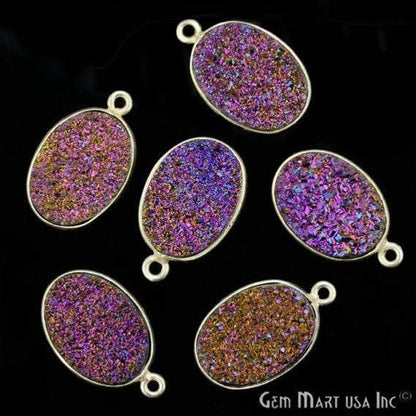 Titanium Druzy 13x18mm Oval Bezel Gemstone Connector (Pick Your Color, Bail, Plating) - GemMartUSA