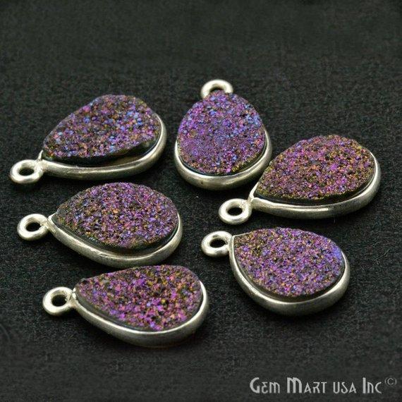 Titanium Druzy 10x14mm Pears Silver Single Bail Bezel Gemstone Connector