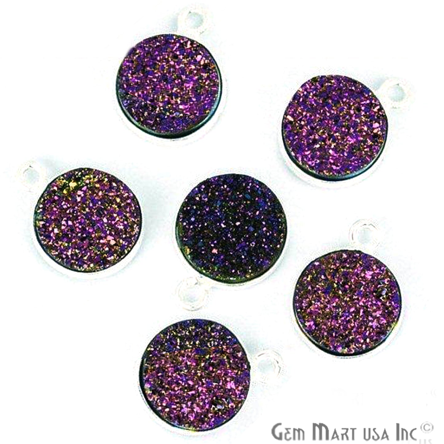 Titanium Druzy 10mm Round Bezel Connector (Pick Color, Bail, Plating) - GemMartUSA