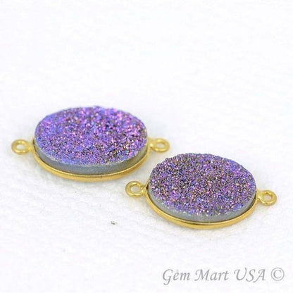 Titanium Druzy 13x18mm Oval Bezel Gemstone Connector (Pick Your Color, Bail, Plating) - GemMartUSA