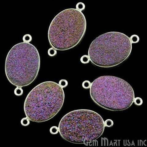 Titanium Druzy 12x16mm Oval Silver Plated Double Bail Gemstone Connector