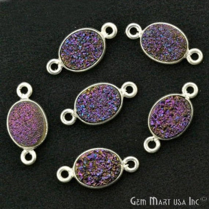 Titanium Druzy 8x10mm Oval Bezel Gemstone Connector (Pick Your Color, Bail, Plating) - GemMartUSA