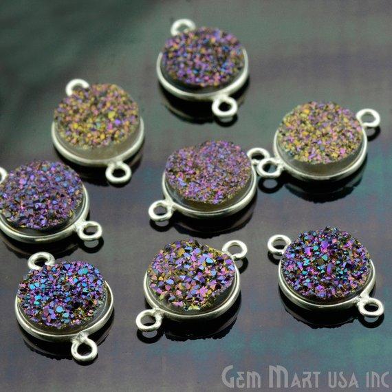 Titanium Druzy 10mm Round Bezel Connector (Pick Color, Bail, Plating) - GemMartUSA