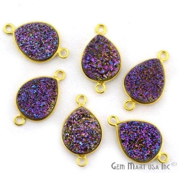 Titanium Druzy 10x12mm Pears Gold Plated Bail Gemstone Connector (Pick Color, Bail, Plating) - GemMartUSA