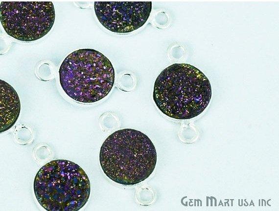 Titanium Druzy 8mm Round Bezel Connector (Pick Color, Bail, Plating) - GemMartUSA