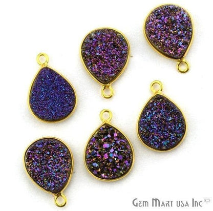 Titanium Druzy 10x12mm Pears Gold Plated Bail Gemstone Connector (Pick Color, Bail, Plating) - GemMartUSA