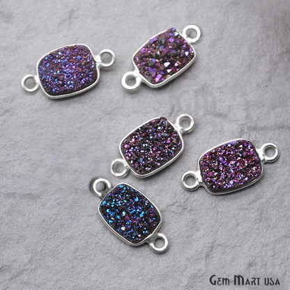 Titanium Druzy 7x9mm Octagon Double Bail Silver Bezel Connector