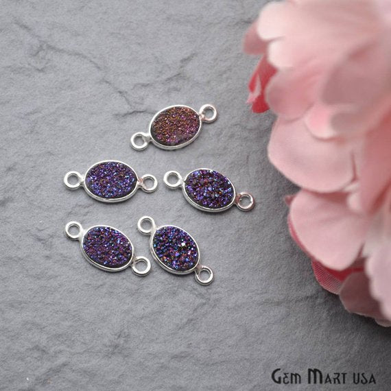 Titanium Druzy 6x8mm Oval Bezel Connector (Pick Color, Bail, Plating) - GemMartUSA