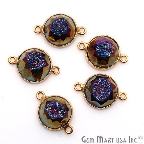 Window Druzy 12mm Round Shape Bezel Cave Druzy Gemstone Connector (Pick Your Color, Bail, Plating) - GemMartUSA