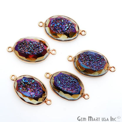 Window Druzy 13x18mm Oval Bezel Cave Druzy Connector (Pick Color, Bail, Plating) - GemMartUSA