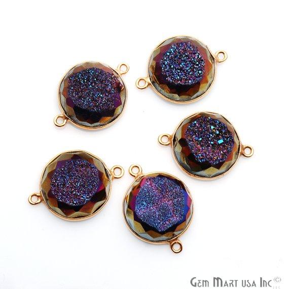Window Druzy 16mm Round Bezel Cave Druzy Double Bail Gemstone Connector (Pick Your Color) (11271) - GemMartUSA