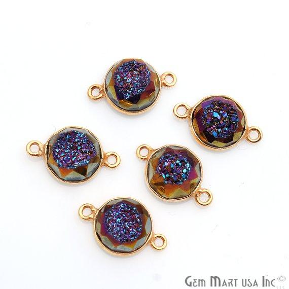 Window Druzy 10mm Round Shape Bezel Cave Druzy Gemstone Connector (Pick Your Color, Bail, Plating) - GemMartUSA