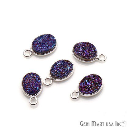 Titanium Druzy 6x8mm Oval Bezel Connector (Pick Color, Bail, Plating) - GemMartUSA