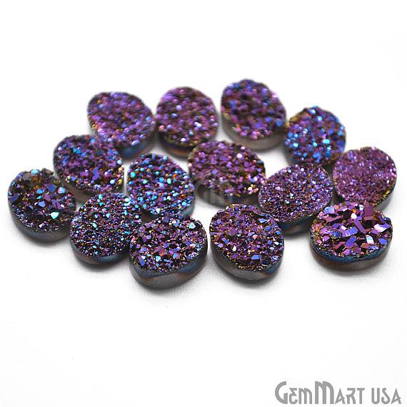 Purple Druzy, Druzy Cabochon, 10x8mm Oval Shaped Druzy, Cabochon, Loose Druzy Stone (PZ-80018) - GemMartUSA