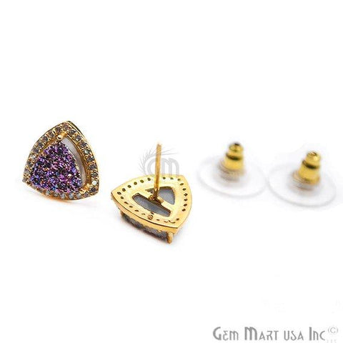 Trillion Shape 8mm Gold Plated Cubic Zircon Druzy Stud Earrings (Pick your Gemstone) (90035-2) - GemMartUSA