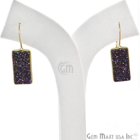 Rectangle Shape 20x12mm Gold Plated Druzy Hook Earrings (Pick your Gemstone) (90200-1) - GemMartUSA
