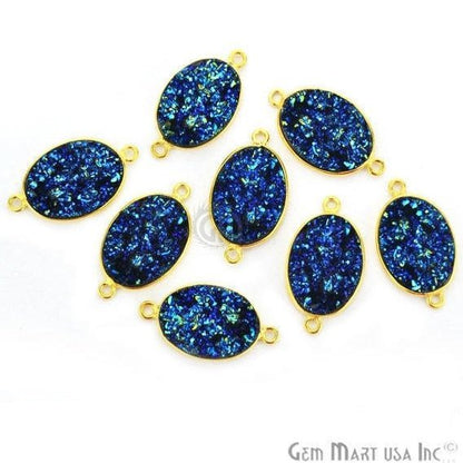 Synthetic Faux Druzy 13x18mm Oval Bezel Gemstone Connector (Pick Color, Bail, Plating) - GemMartUSA