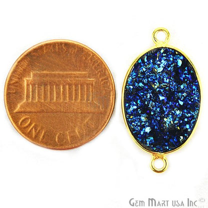 Synthetic Faux Druzy 13x18mm Oval Bezel Gemstone Connector (Pick Color, Bail, Plating) - GemMartUSA