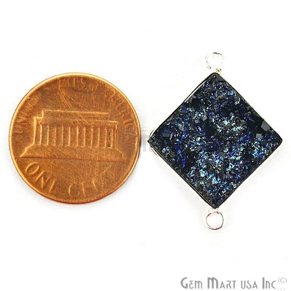 Blue Synthetic Faux Druzy 14mm Square Bezel Gemstone Connector (Plating) - GemMartUSA