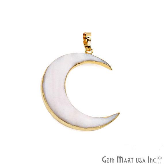 Crescent Moon Connector, Howlite Dangle Pendant, Gemstone Gold Necklace, Bracelets Charm,(PEND-50004) - GemMartUSA