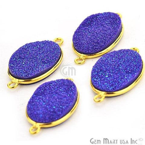 Synthetic Faux Druzy 13x18mm Oval Bezel Gemstone Connector (Pick Color, Bail, Plating) - GemMartUSA