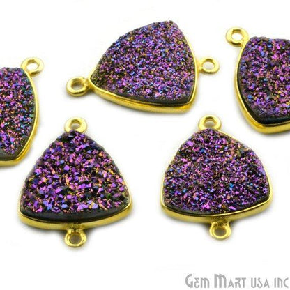 Natural Titanium Druzy 16mm Trillion Gold Plated Double Bail Gemstone Connector