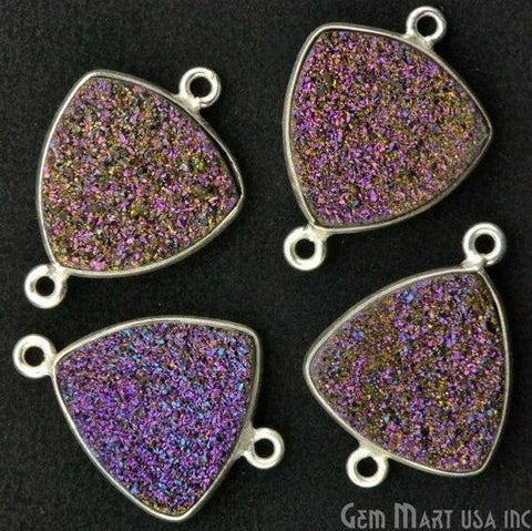 Natural Titanium Druzy 16mm Trillion Silver Plated Double Bail Gemstone Connector