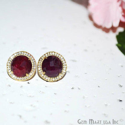 CZ Pave Round 10mm Gold Plated Gemstone Stud Earring Choose Your Gemstone (90037-1) - GemMartUSA