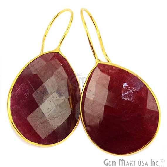 Gold Plated Pears Shape 21x26mm Gemstone Dangle Hook Earring Choose Your Style (90010-1) - GemMartUSA