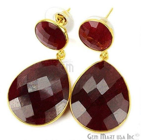 Pear and Round Shape 21x46mm Gold Plated Gemstone Dangle Studs (Pick your Gemstone) (90014-1) - GemMartUSA