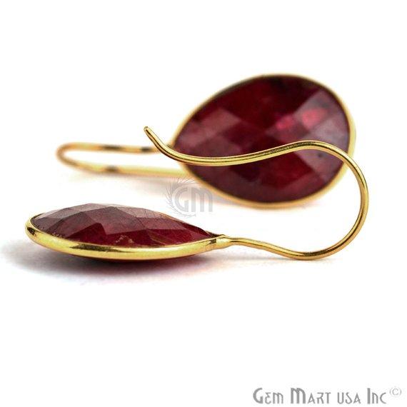 Pear Shape 21x16mm Gold Plated Gemstone Hook Earrings (Pick your Gemstone) (90017-2) - GemMartUSA