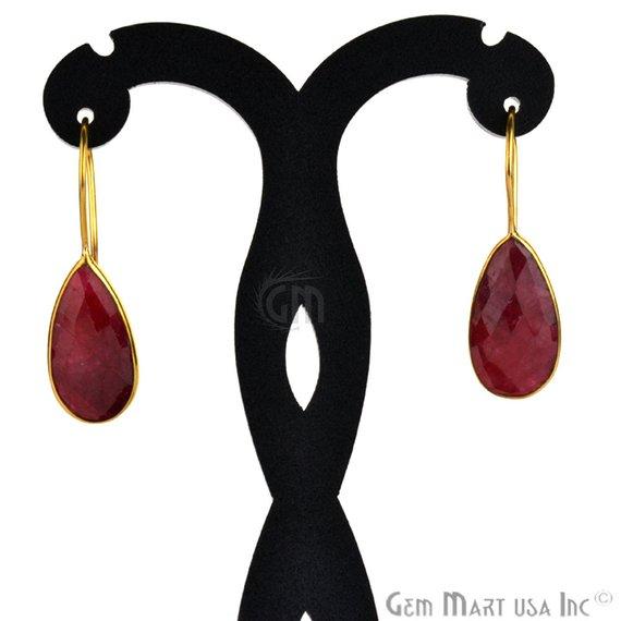 Pear Shape 21x11mm Gold Plated Gemstone Hook Earrings (Pick your Gemstone) - GemMartUSA